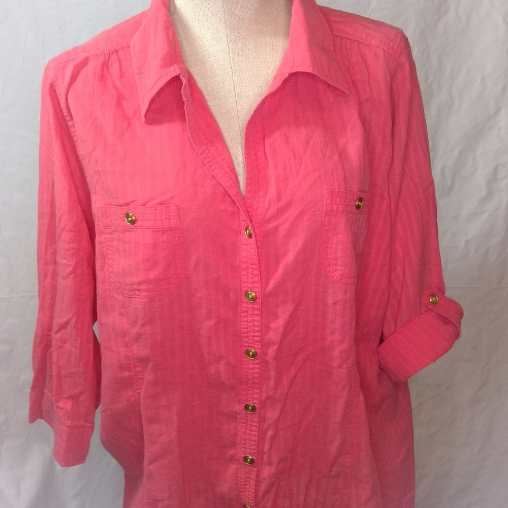 Convertible 3/4-short sleeve Coral 100% Cotton Camp "Perfect Shirt" Sz 26/28